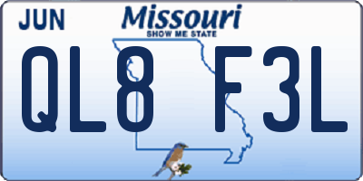 MO license plate QL8F3L
