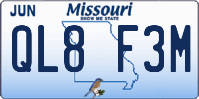 MO license plate QL8F3M