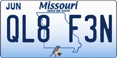 MO license plate QL8F3N