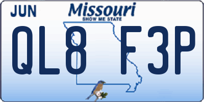 MO license plate QL8F3P