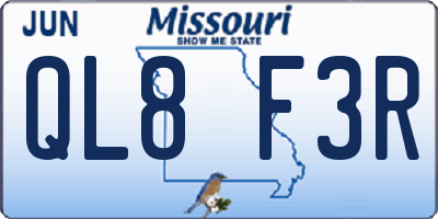 MO license plate QL8F3R