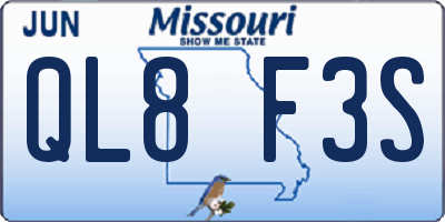 MO license plate QL8F3S