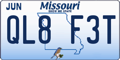 MO license plate QL8F3T