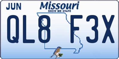 MO license plate QL8F3X