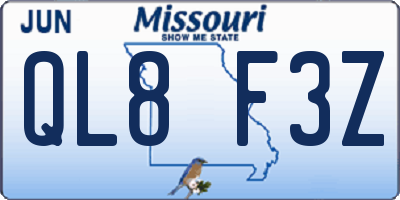 MO license plate QL8F3Z