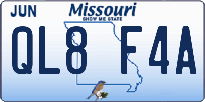 MO license plate QL8F4A