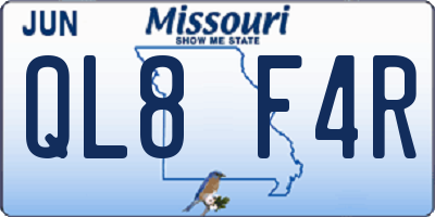 MO license plate QL8F4R