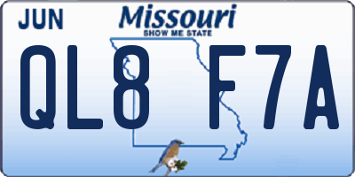 MO license plate QL8F7A