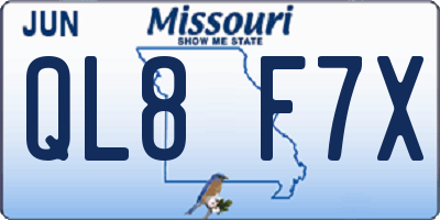 MO license plate QL8F7X