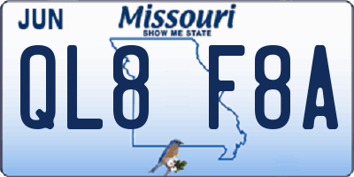 MO license plate QL8F8A