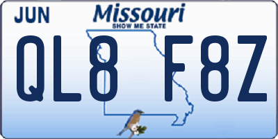 MO license plate QL8F8Z