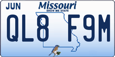 MO license plate QL8F9M