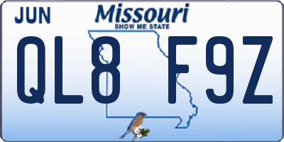 MO license plate QL8F9Z