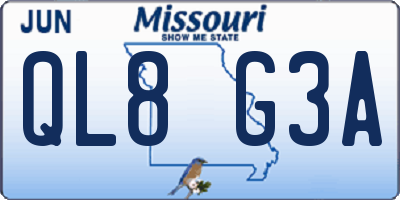 MO license plate QL8G3A