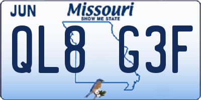 MO license plate QL8G3F