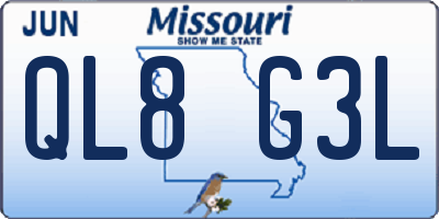 MO license plate QL8G3L