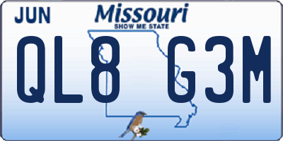 MO license plate QL8G3M