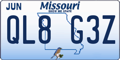 MO license plate QL8G3Z