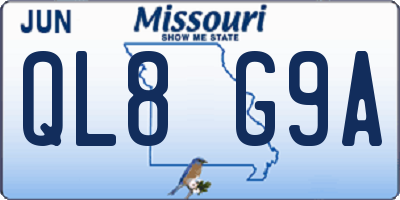 MO license plate QL8G9A