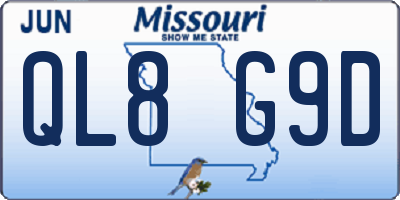 MO license plate QL8G9D