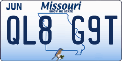 MO license plate QL8G9T