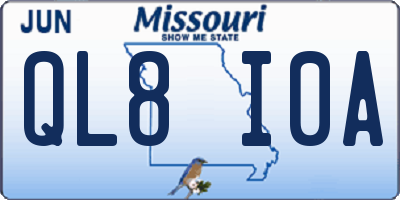 MO license plate QL8I0A