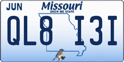 MO license plate QL8I3I