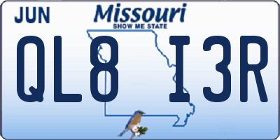 MO license plate QL8I3R