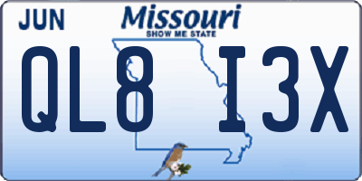 MO license plate QL8I3X