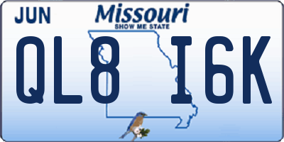 MO license plate QL8I6K