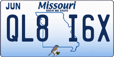 MO license plate QL8I6X