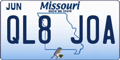 MO license plate QL8J0A
