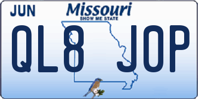 MO license plate QL8J0P