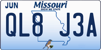 MO license plate QL8J3A