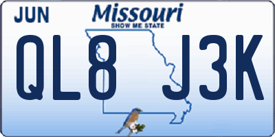 MO license plate QL8J3K