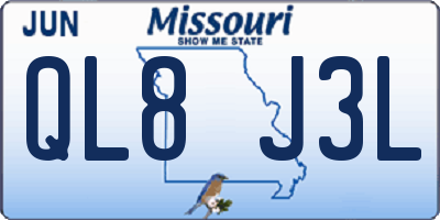 MO license plate QL8J3L