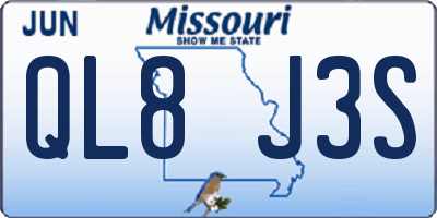 MO license plate QL8J3S