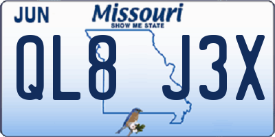 MO license plate QL8J3X