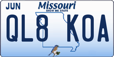 MO license plate QL8K0A