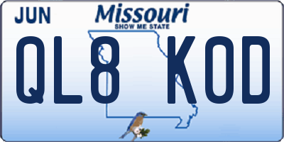 MO license plate QL8K0D