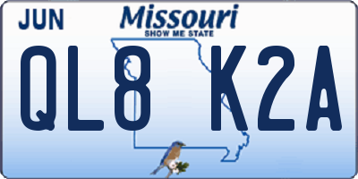 MO license plate QL8K2A