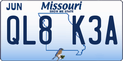 MO license plate QL8K3A