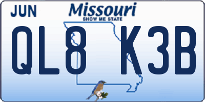 MO license plate QL8K3B