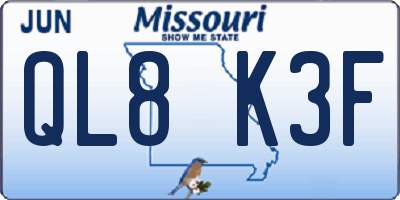 MO license plate QL8K3F