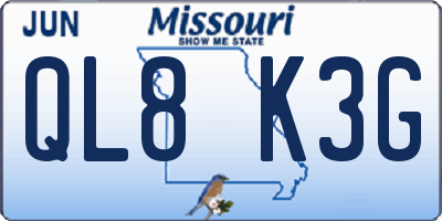 MO license plate QL8K3G