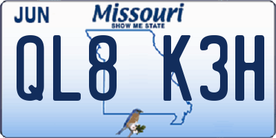 MO license plate QL8K3H