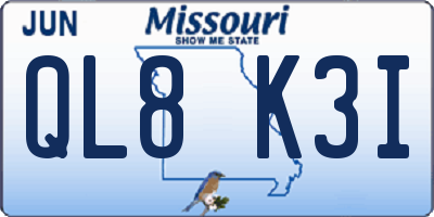 MO license plate QL8K3I