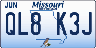 MO license plate QL8K3J