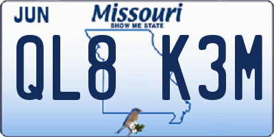 MO license plate QL8K3M