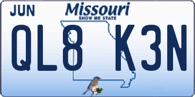 MO license plate QL8K3N